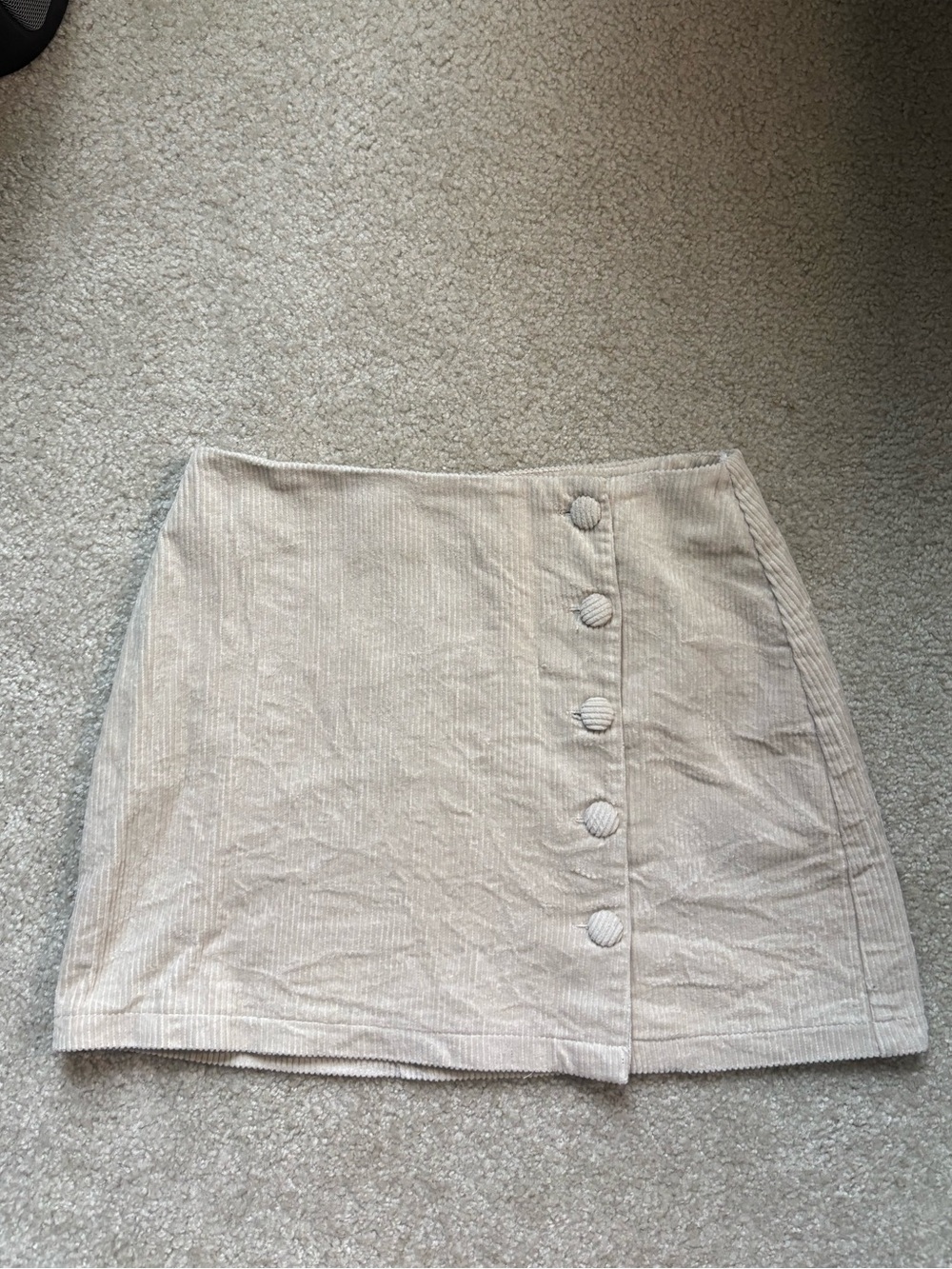 Lulu's Neutral Beige Corduroy Button Mini Skirt